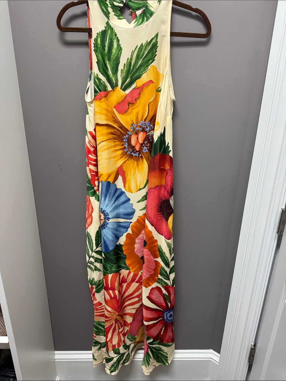 FARM Rio Cream Maxi Dress with Bold Yellow, Blue, Red & Green Florals